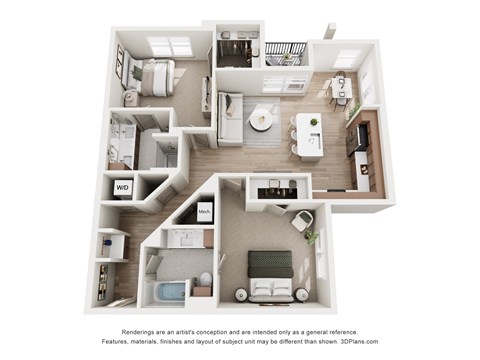 Floor plan for 2 beds, 2 baths, 1126 sqft